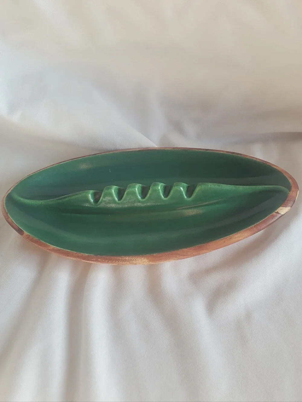 Yellowstone Park Vtg Green/Woodgrain  Ceramic Ashtray Trinket Bowl MCM Retro